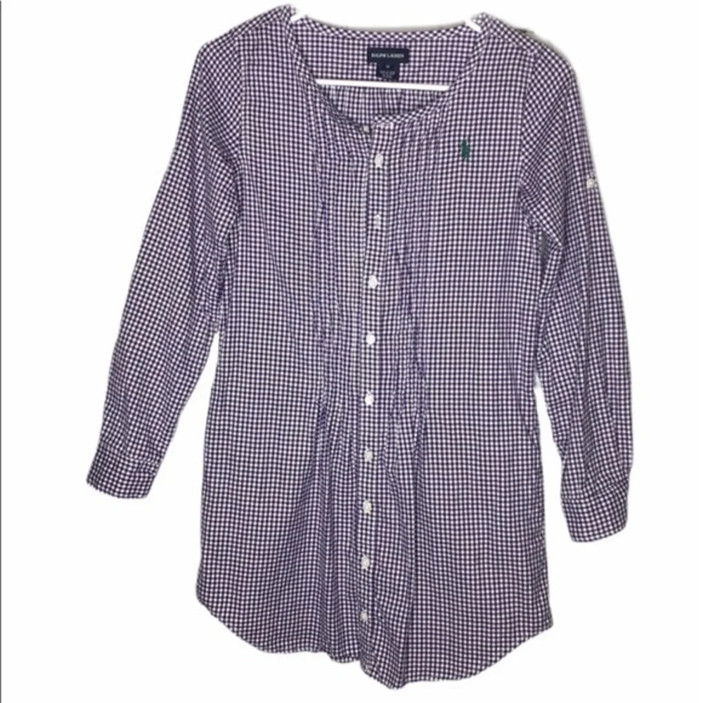 RALPH LAUREN purple & white gingham pintuck dress